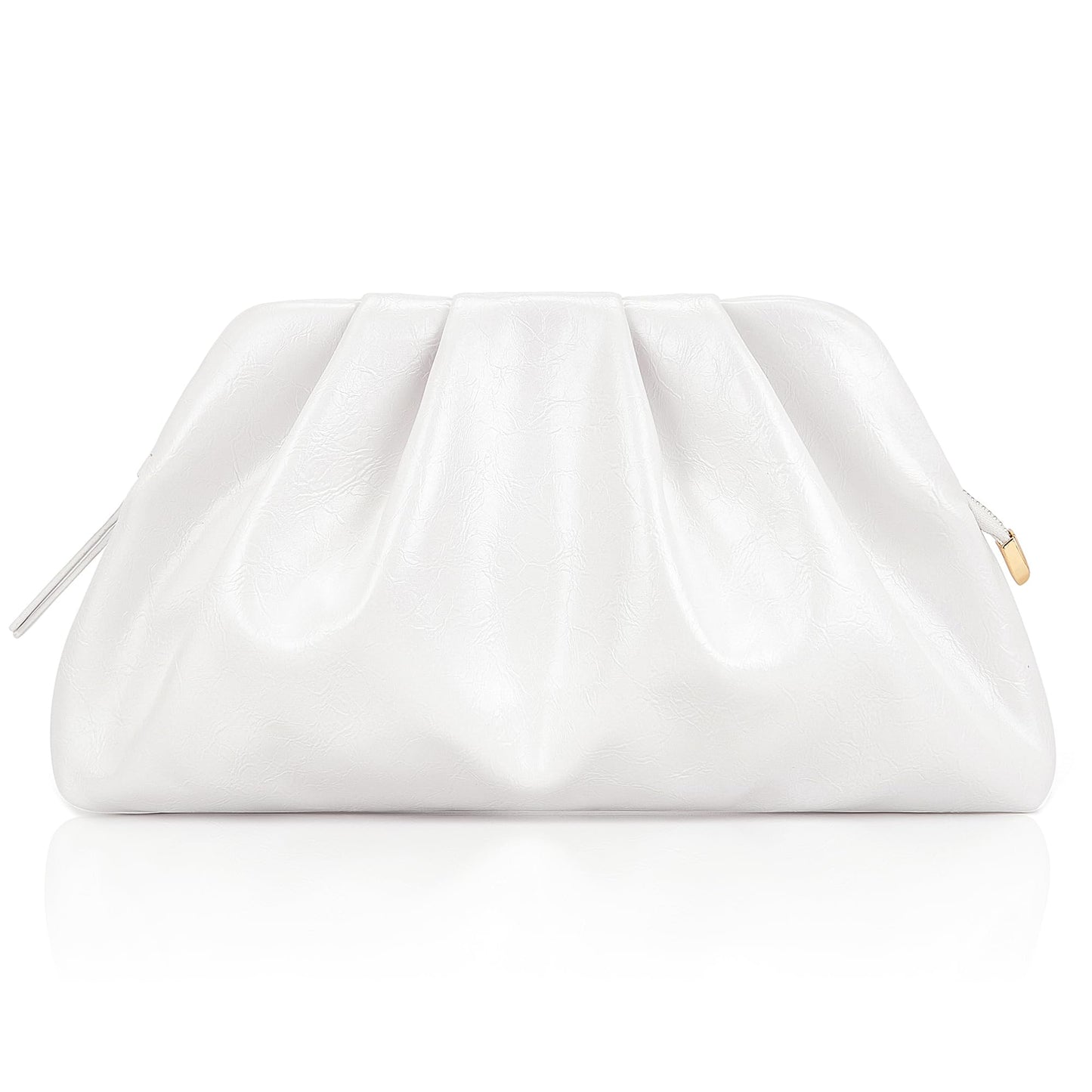 Milisente Clutch Purses for Women Shiny PU Leather Pleated Evening Clutch Bag With Shoulder Strap for Formal Wedding Prom (White)