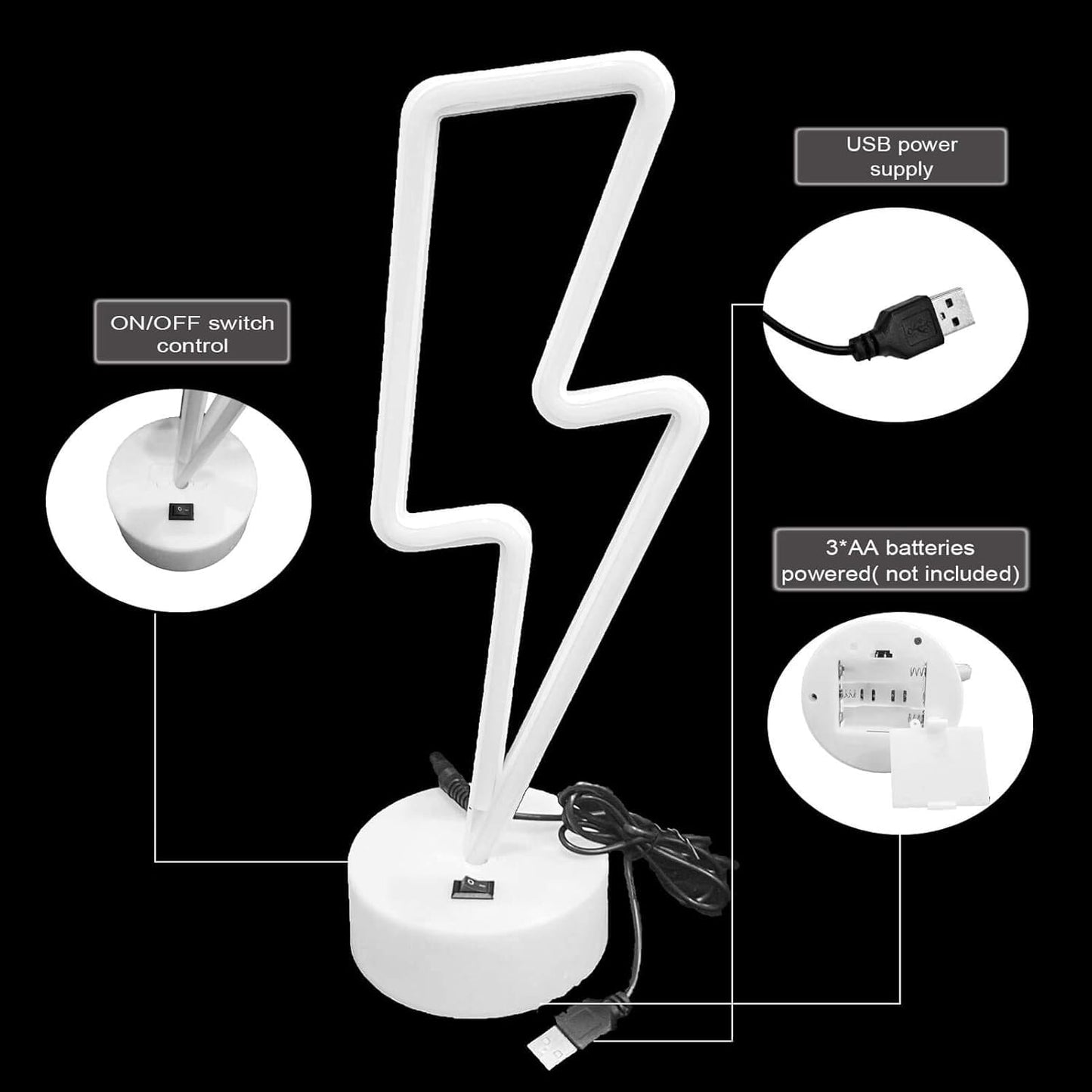 VIFULIN Lightning Bolt Neon Signs Red Lightning Neon Sign Light for Bedroom, USB/Battery Operated Thunder Lamp Neon Sign, Stand Lightning Shape LED Sign Decor for Shelf Desk Table Game Room Man Cave