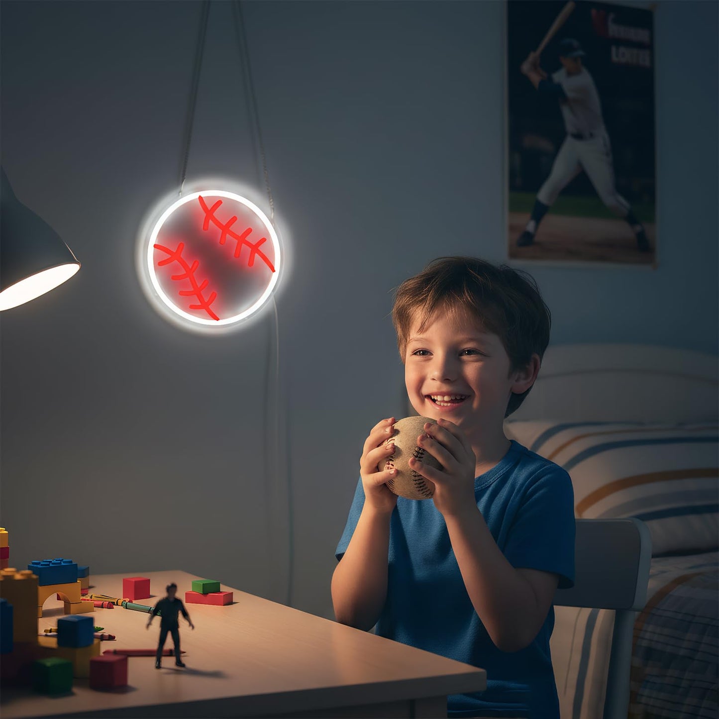 Baseball Gifts for Boys 8-12, Baseball Neon Sign for Wall Decor, Dimmable LED Light for Bedroom Sports Room Decor, 9 x 9 Inches