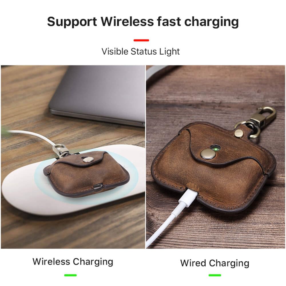 Hiram Airpods Pro Leather Case, Crazy Horse Cowhide Leather Portable Travel Case for Airpods Pro,Headphone Cases for AirPods Pro Charging Case(Coffee)