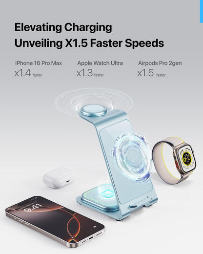 Intoval 3 in 1 Wireless Charging Station for iPhone 17 16 15 14 13 12 11 X Pro Max, Wireless Charger for Apple Watch Ultra 3 SE 9 8 7 6 5 4 3 2, for AirPods 4 Pro Pro 2 3 (Y93, Grey)
