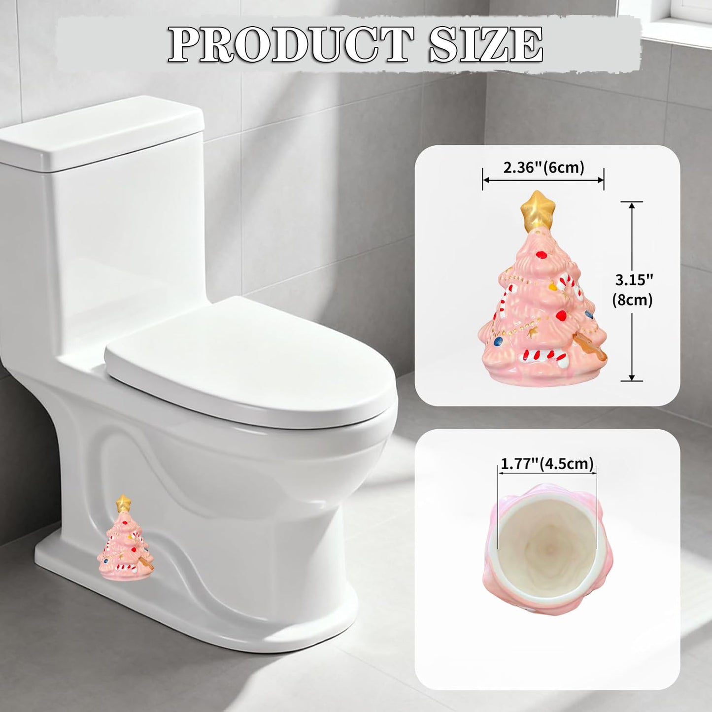 2Packs Christmas Tree Toilet Bolt Covers Decorative Tall Toilet Bolt Caps for Christmas Bathroom Decor, Toilet Caps for Bottom of Toilet, Ceramic Toilet Screw Cover Caps, Easy Installation (Pink)