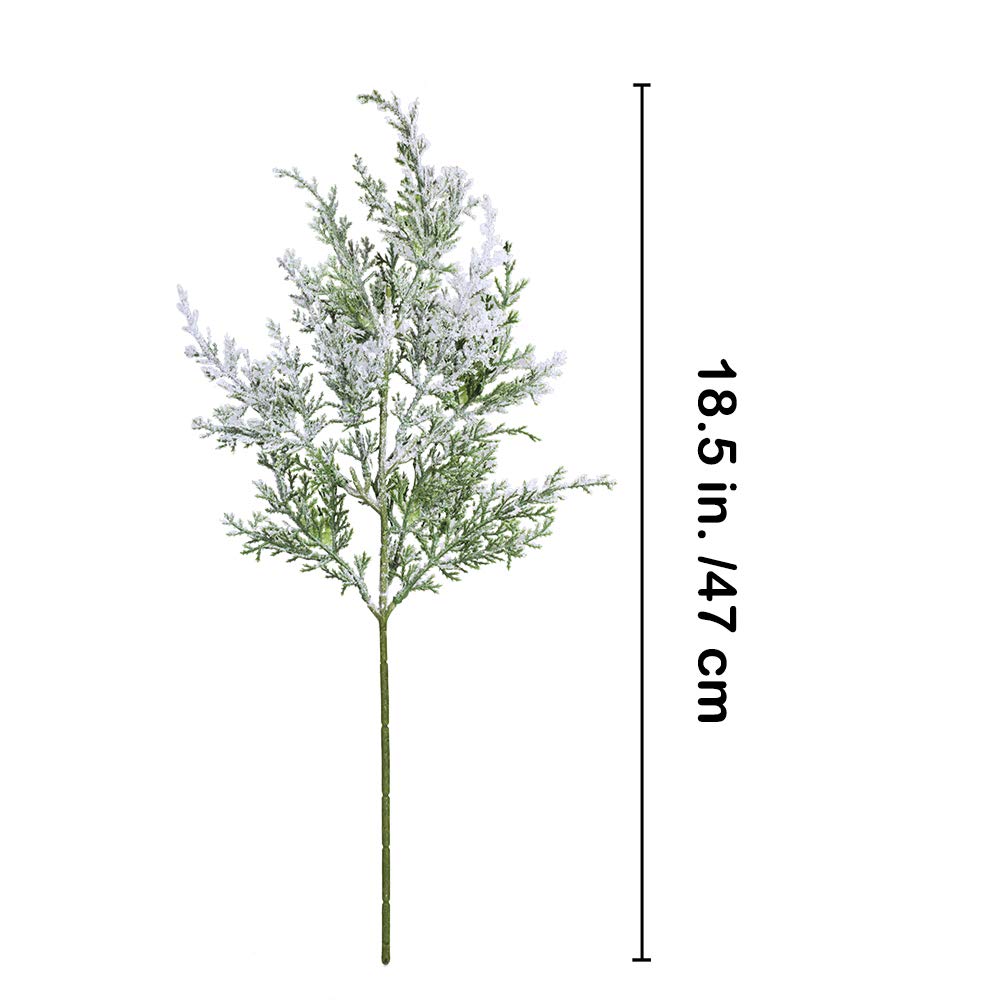 6 Pack Snowy Artificial Cedar Picks Stems Frosted Faux Cedar Spray Christmas Cedar Greenery Branches for Holiday Season Floral Arrangement Centerpiece Winter Wedding Decorations 20" Tall