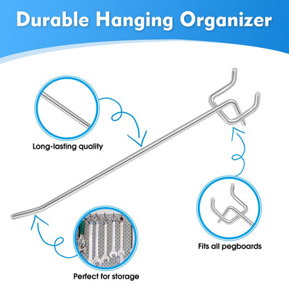 Irrigaton 50 Pack 6 Inch Pegboard Hooks, L Shape Metal Hooks Kit for 1/4" and 1/8" Pegboard, Utility Hooks Suit for Organizing Storage Tools, Garage, Kitchen, Office, Tools