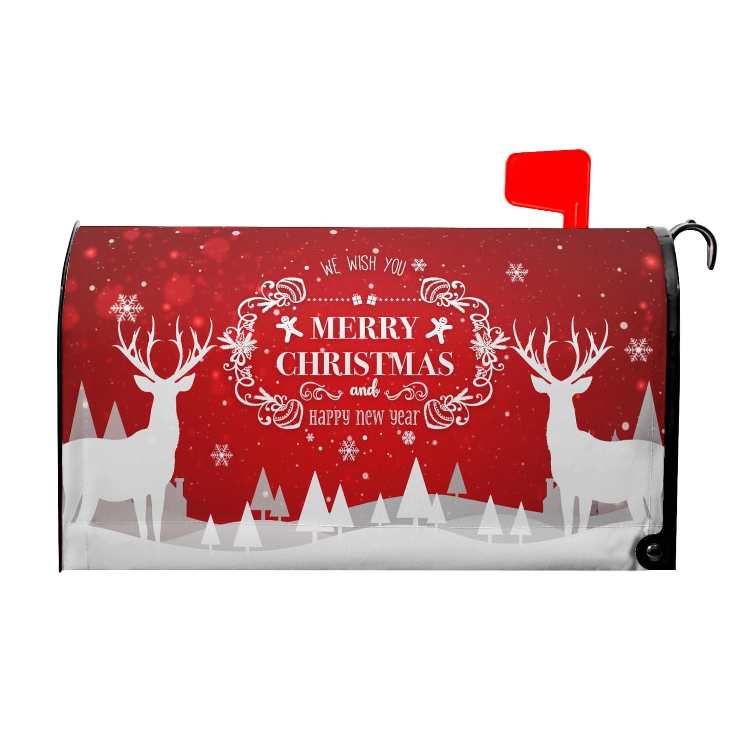 Anyako Merry Christmas Red Deer Snowflakes Mailbox Cover Winter Red Mailbox Covers Magnetic Standard Size 21" X 18" Holiday Xmas Mailbox Wrap Post Letter Box Cover Decor for Home Outdoor Yard Garden
