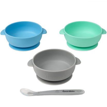 UpwardBaby Baby Silicone Bowl with Suction Set - 3-Pack, Soft & BPA-Free, Microwave & Dishwasher Safe, LED Weaning Kit, Multicolor