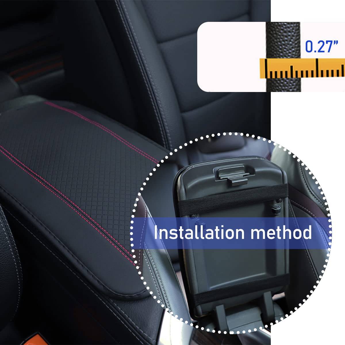 Ziciner Car Center Console Armrest Pad, PU Leather Waterproof Auto Armrest Seat Box Cover Protector, Universal 12.59x 7.24 Inch Vehicles Interior Accessories for Most Car SUV (Black & Pink)