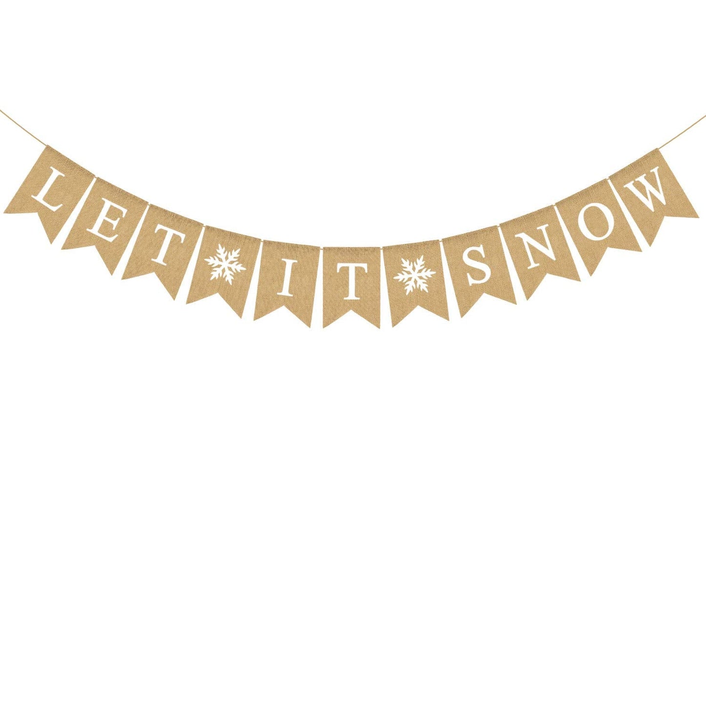 Rainlemon Jute Burlap Let It Snow Banner with Snowflake Winter Christmas Party Fireplace Mantel Garland Decoration