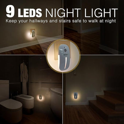 Sensky [2 Pack Plug in Night Light with Auto Dusk to Dawn Sensor, Brightness Adjustable, Dimmable Night Light for Bathroom, Kitchen, Hallway, Stairs, Garages (with Front Light and Back Light)