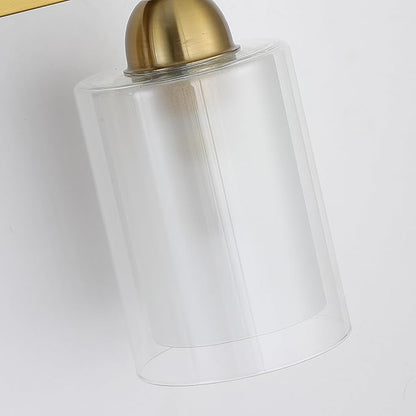 Stainless Steel Bathroom Vanity Light Over Mirror, 3 Light Brushed Gold Bathroom Light Fixtures with Milk Glass and Clear Glass Shades, Modern Vanity Lighting Wall Mount