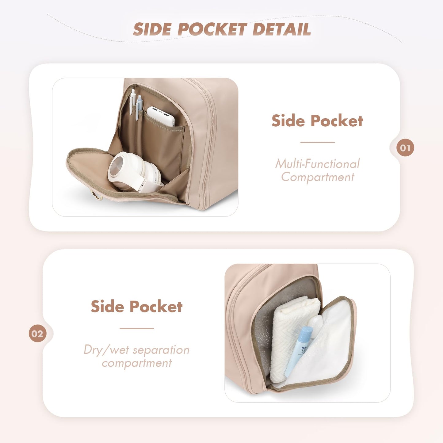 GOLF QUALITY Convertible 2-in-1 Garment Bags for Travel,Women Men Carry On Garment Duffle Bag With Shoe Compartment,Hanging Suit bag,48L,Apricot