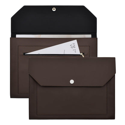 VANRA 1 Piece PU Leather Expanding File Folder Organizer Document Holder with Snap Button Zippered Pocket, Portfolio Envelope Folder Case for A4 Letter Size Paper (Dark Brown)
