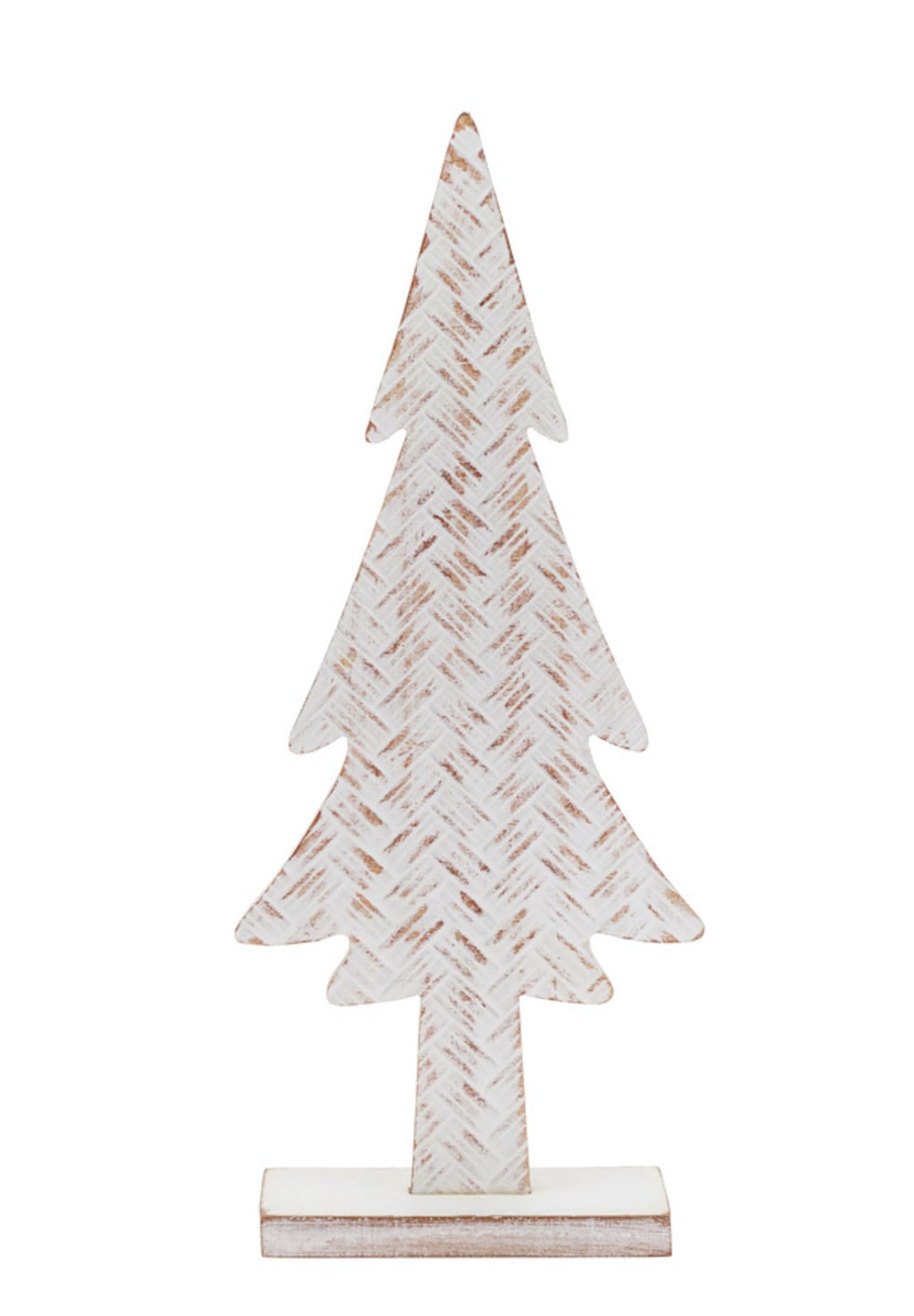 Boston International Christmas Tree for Tabletop Mantel Shelf Winter Holiday Decorations for Home, Small, White Wash Basketweave Tree