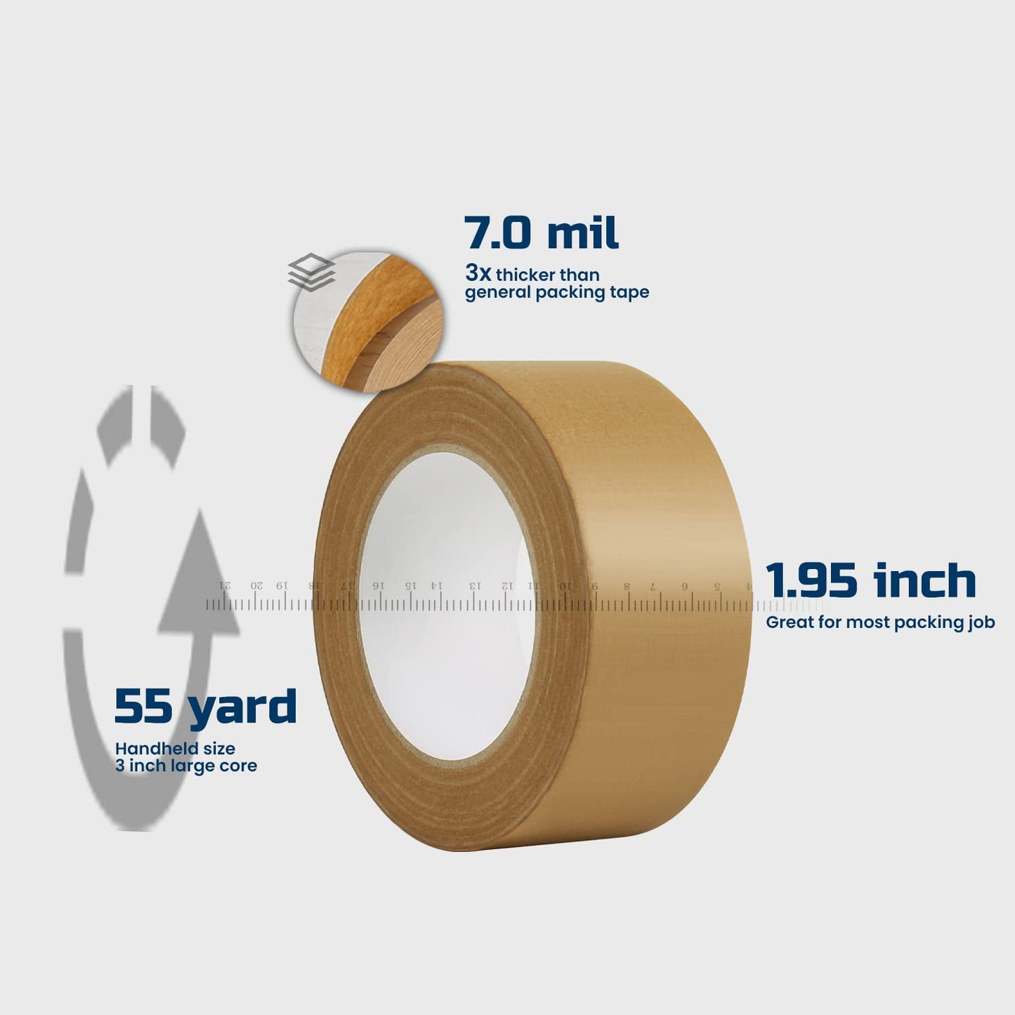 Lichamp Kraft Packing Tape, Brown Paper Gummed Tape for Packing Boxes, Shipping Cardboard and Carton Sealing, 18 Rolls x 2 inch x 55 Yard x 7 mil, B218BR