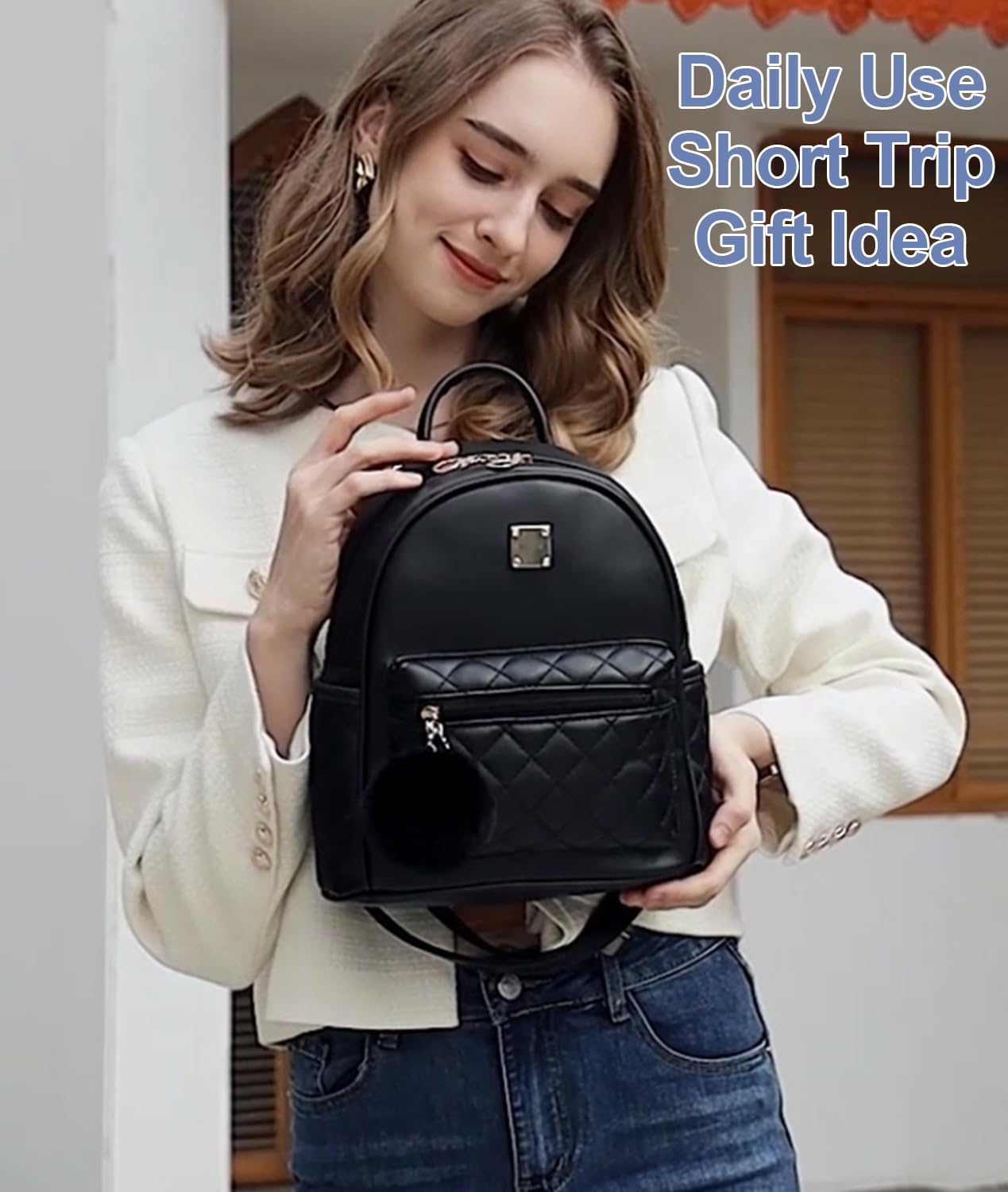 Barsine Girls Fashion Mini Backpack Purse Small Cute Plaid Leather Women Backpacks Little Bag (Black)