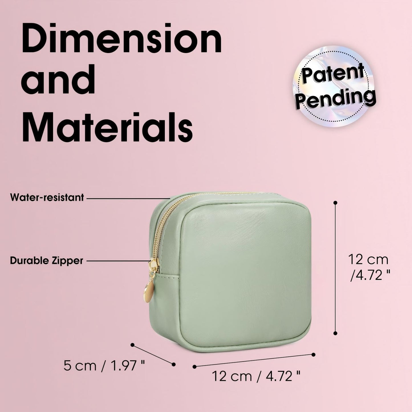Wandering Nature Small Makeup Bag for Purse Mini Make up Pouch Cute Cosmetic Pouch for Women with Slip-in Pockets Eco Vegan Leather, Green
