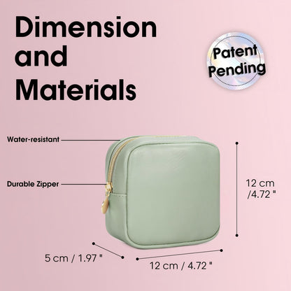 Wandering Nature Small Makeup Bag for Purse Mini Make up Pouch Cute Cosmetic Pouch for Women with Slip-in Pockets Eco Vegan Leather, Green