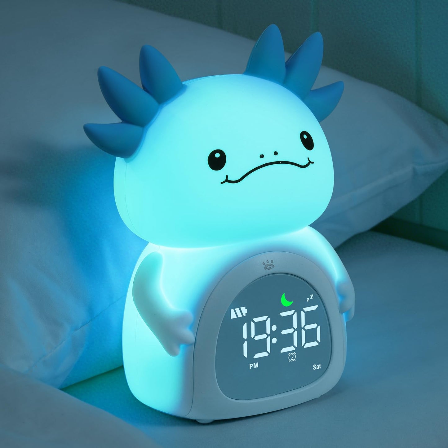 ollycasa Axolotl Alarm Clock for Kids, Rechargeable Ok to Wake Clock with Night Light - BPA-Free Silicone Sleep Training Clock, Cute Toddler Wake Up Clock for Boys Girls Bedroom