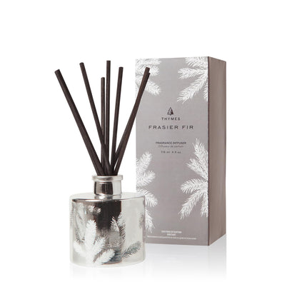Thymes Frasier Fir Reed Diffuser Set – Includes Reeds, Fragrance Oil, and Frosted Glass Bottle – Fragrance Oil Diffuser – Room Fresheners – Luxury Home Decor – Green & Clear (Pine Needle, 4 fl oz)
