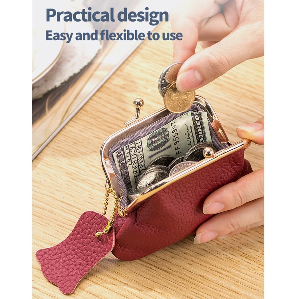 Mini Retro Coin Purse, Small Leather Change Pouch Wallet for Women Euramerican Fashion Versatile Clip Money Bag (Black)