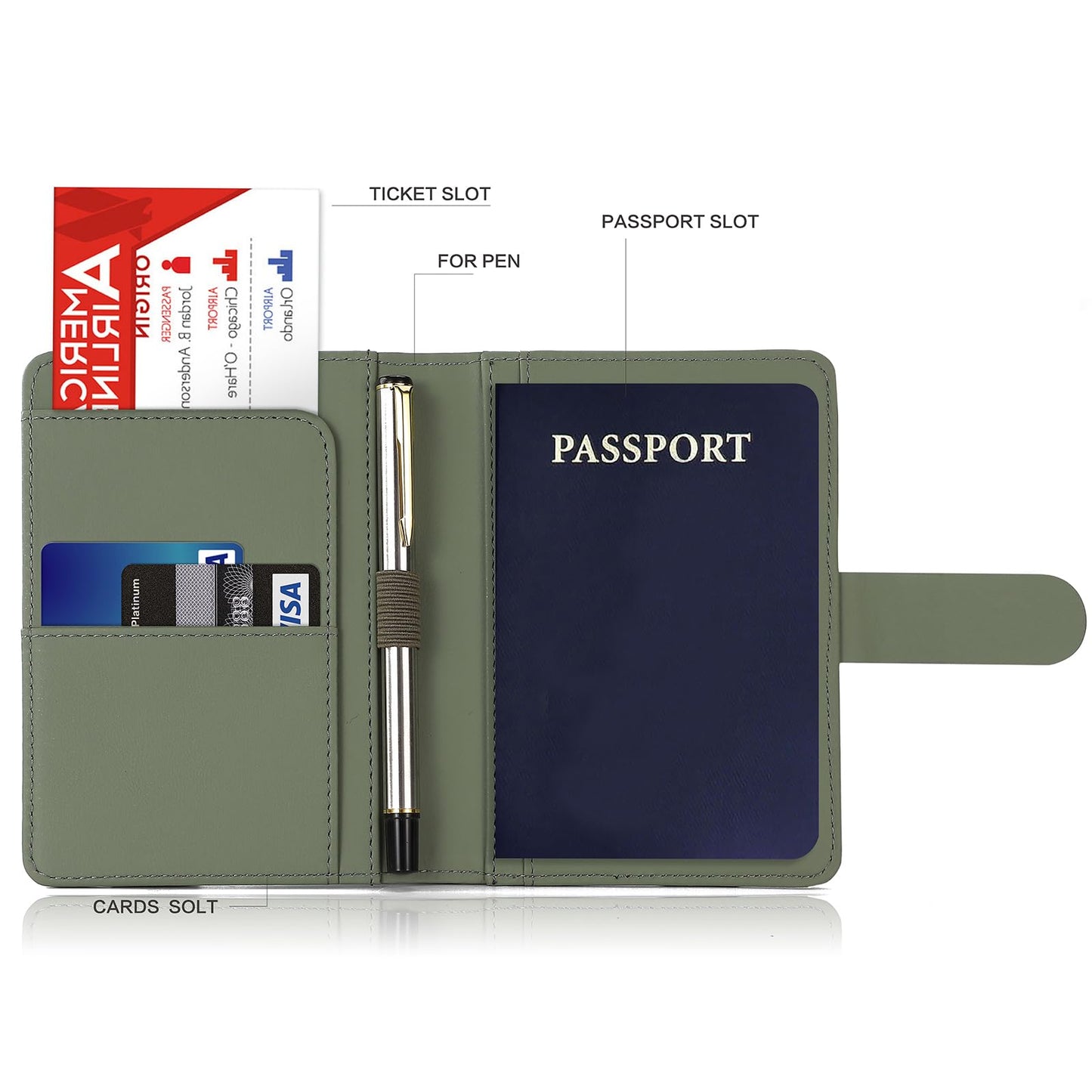 Melsbrinna Premium Leather Passport Holder Covers Case, Waterproof Rfid Blocking Travel Wallet Passport Holder with Pen Holder, Cute Passport Book for Women/Men (Simplicity, AE-Moss green)