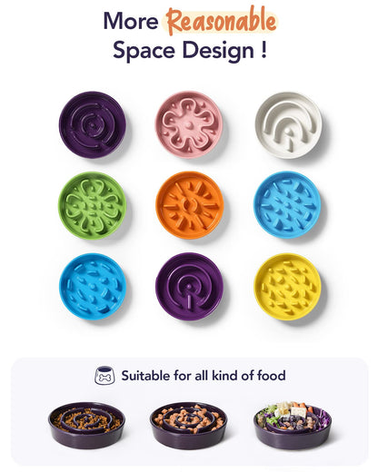 LE TAUCI Dog Bowls Slow Feeder Ceramic, 1.5 Cup Slow Feeding Bowl for Small and Medium Breed, Puzzle Dog Food Bowl for Fast Eater, Maze Purple