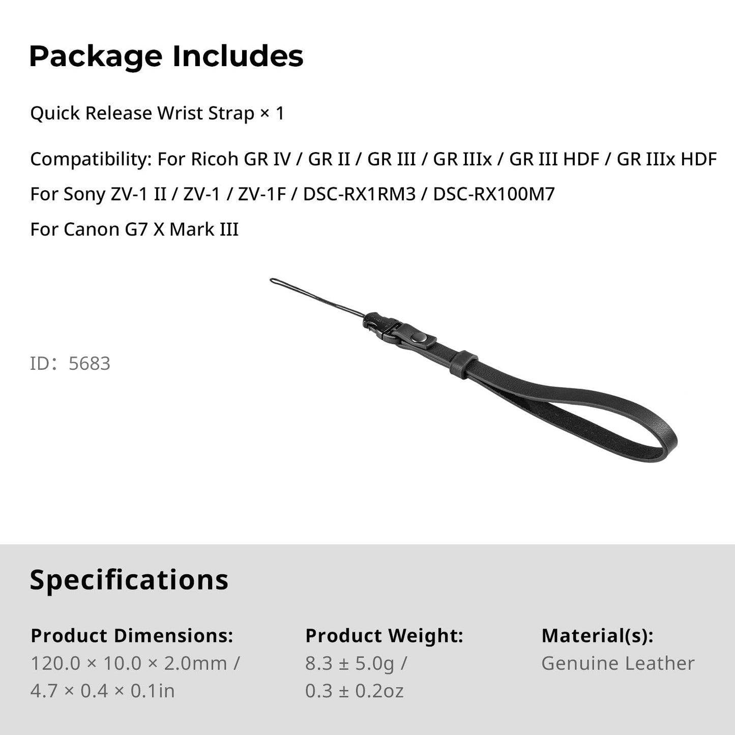 SMALLRIG Quick Release Wrist Strap for RICOH GR IV/GR III, Adjust Tightness, for Sony ZV-1 II/ZV-1F, for Canon G7X Mark iii/Powershot, for FUJIFILM X100VI / XT 30 iii/X-M5/ X-E5