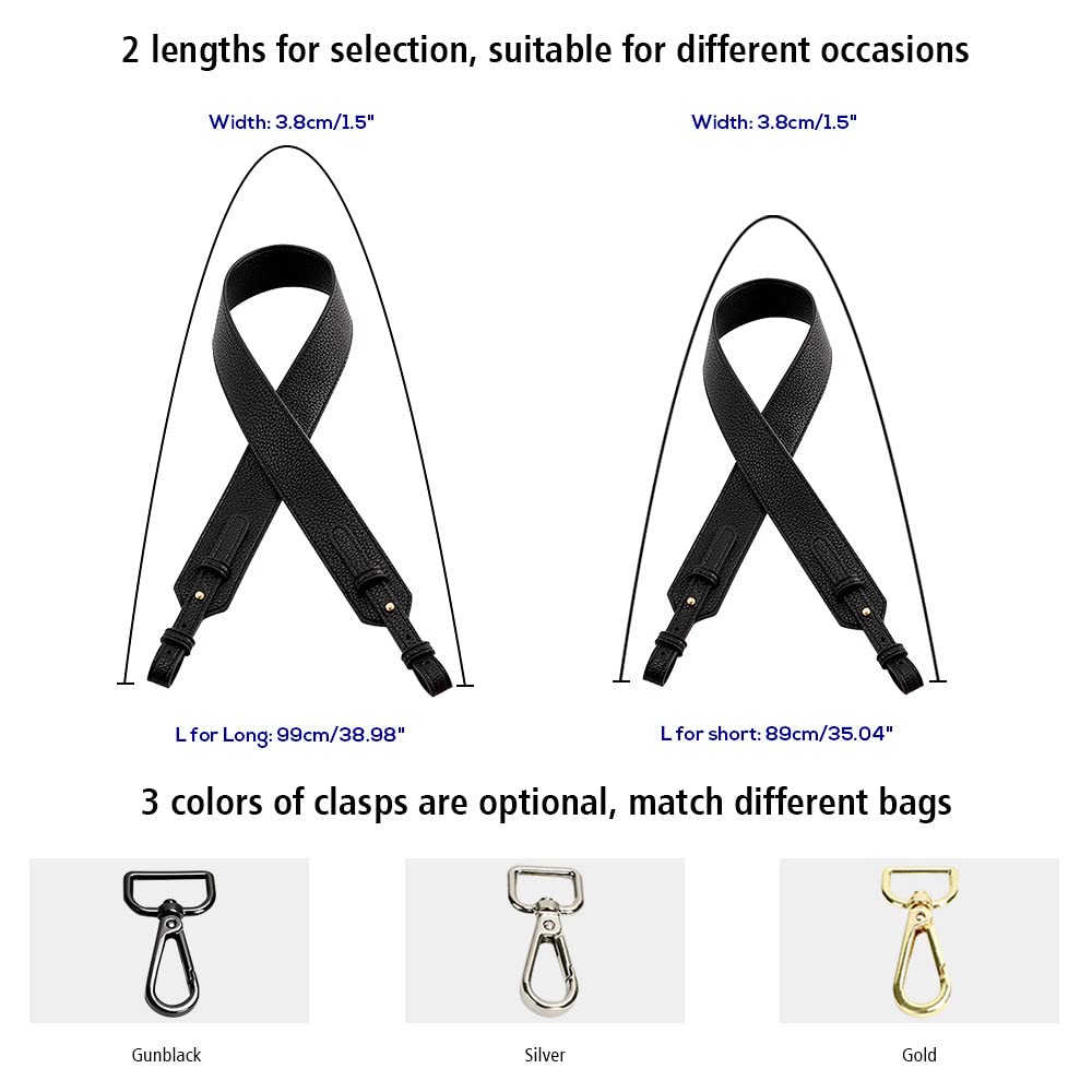 MOISTRI Grain Leather Purse Strap Adjustable Crossbody Replacement Straps for Handbags Monk Head Screws Detachable Gold Clasps Long Navy Blue