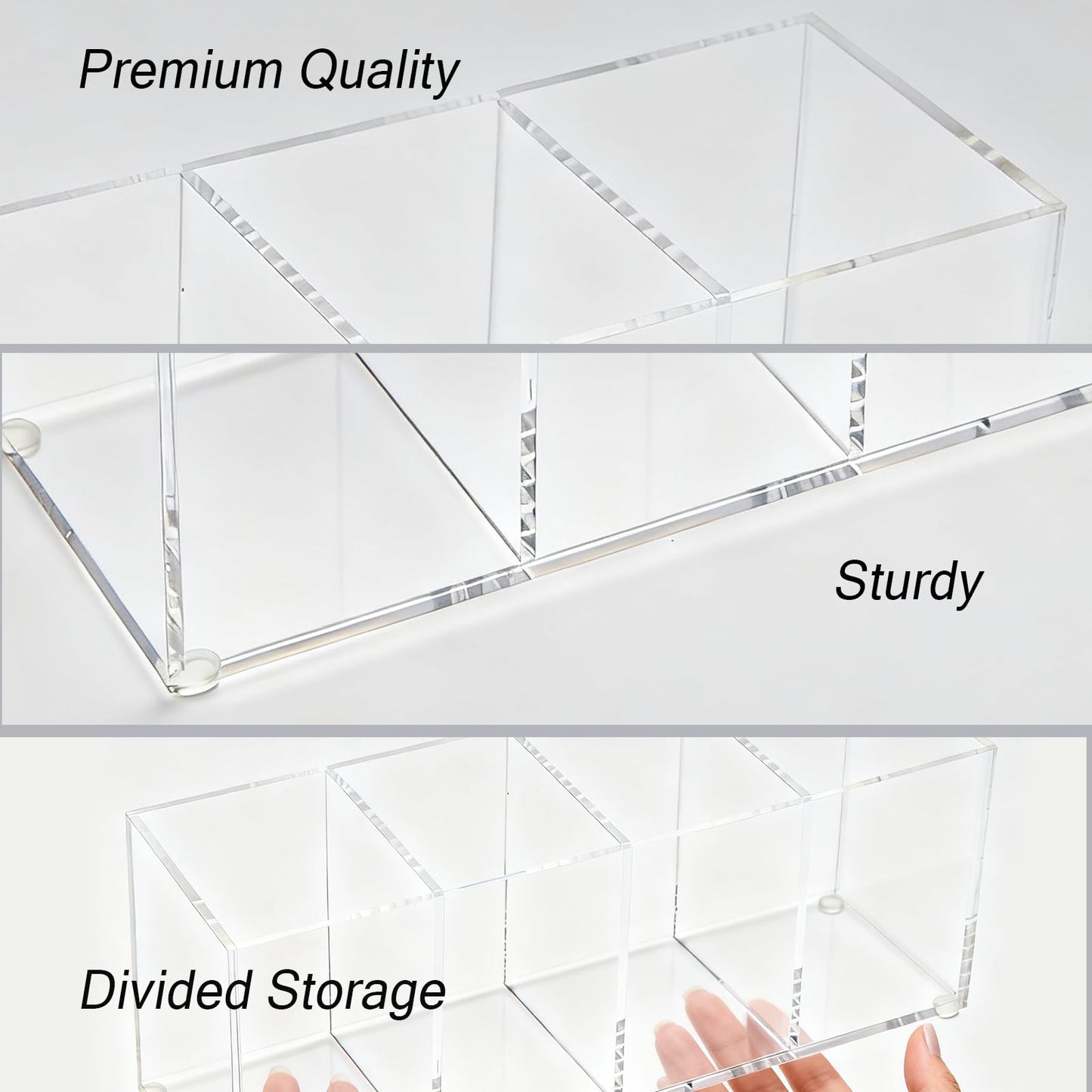 elysolpluv Clear Acrylic 4-Compartment Organizer Box, Large (8.7" × 3.0" × 3.7") – Handcrafted, Eco-Friendly, Minimal Packaging Home Storage Organizer