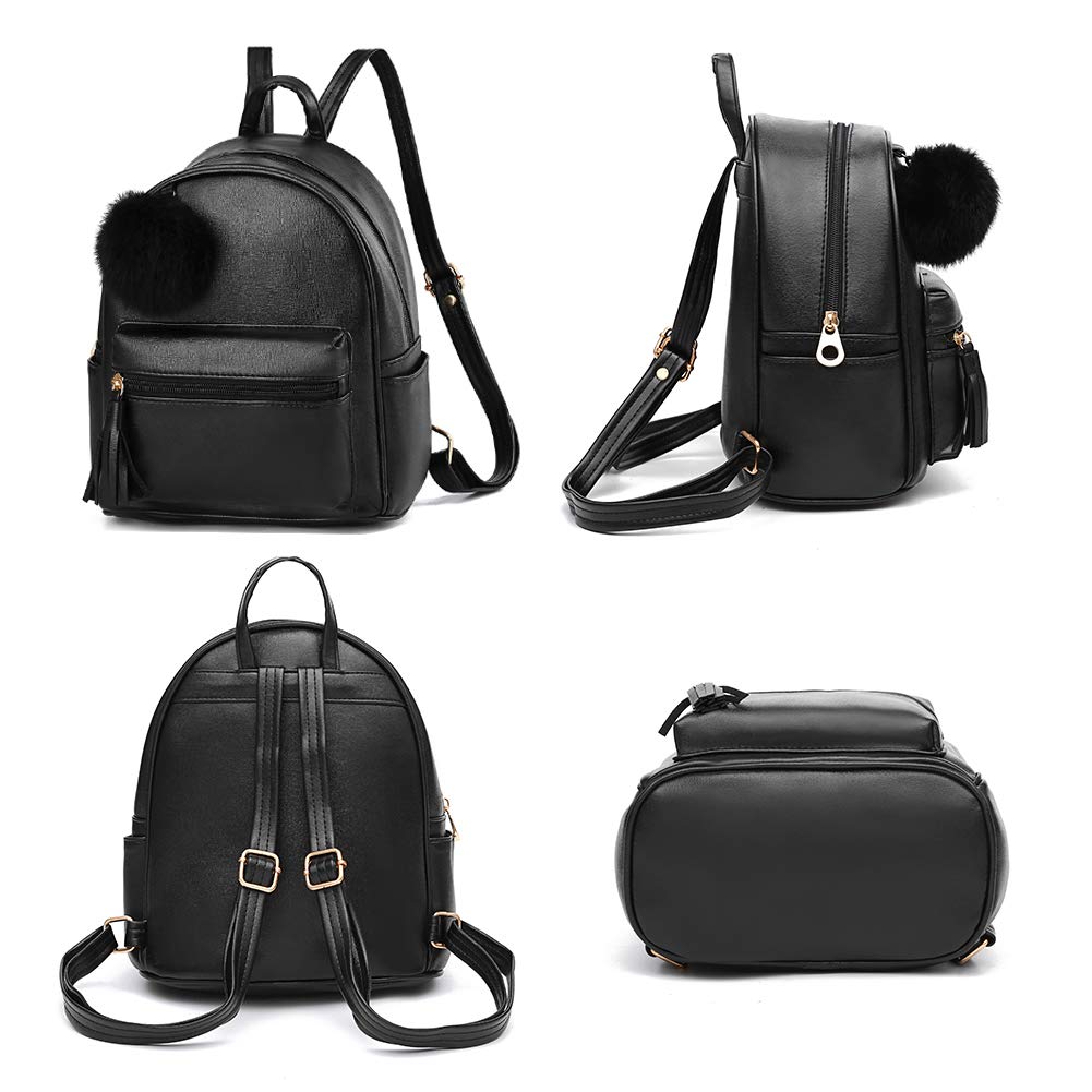 IHAYNER Mini Backpack Purse for Girls Teens Women Purses PU Leather Pom Backpack Shoulder Bag with Charm Tassel