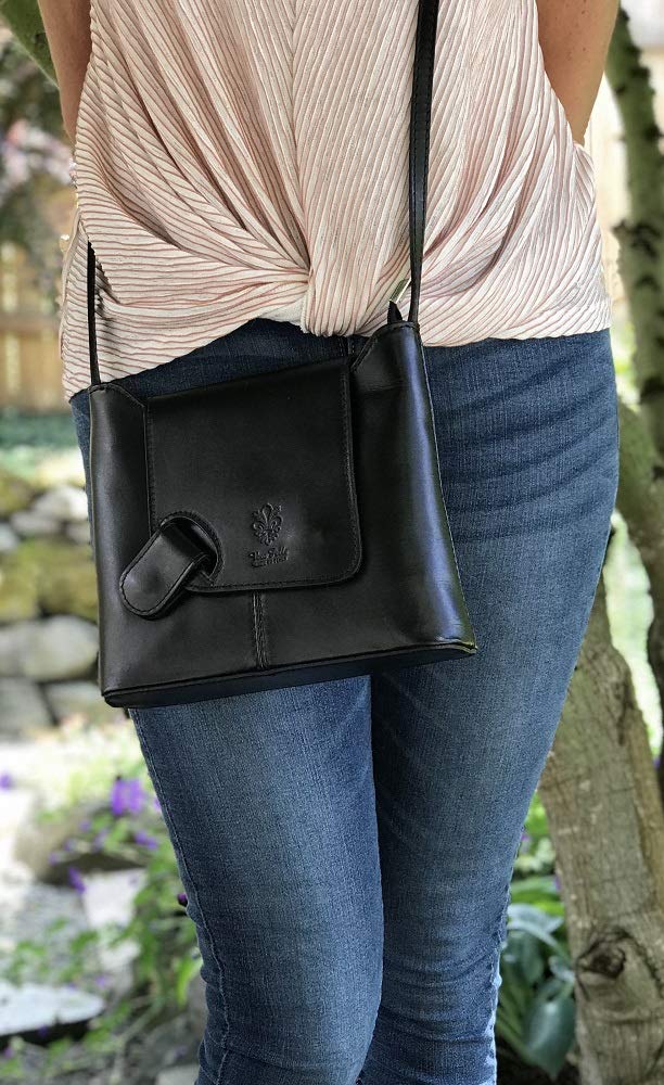 LaGaksta Isabella Crossbody Bag Purse Italian Leather, Black