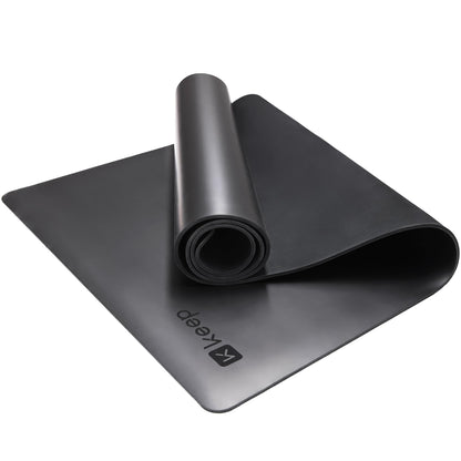 KEEP Yoga Mat Non Slip - PU & Natural Rubber Professional Exercise Mat for Women Men - 5mm Thick, 72"x26" Large Wide Heavy Duty Workout Mat for Hot Yoga, Pilates, Home Gym - Strap Included, Black