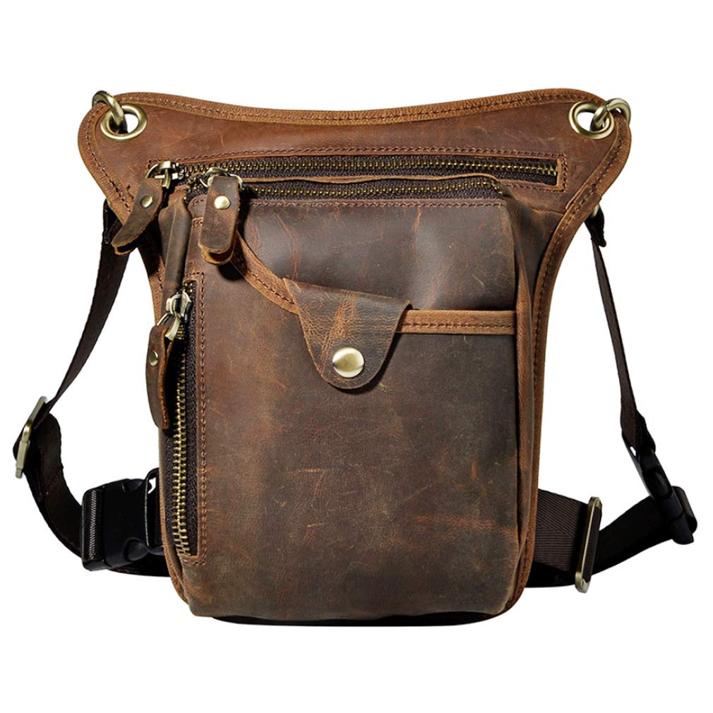 Hiking Waist Pack Leather Drop Leg Bag for Men Women Multi-Purpose Motorcycle Bike Outdoor Travel Sports Tactical Riding Hiking Camping Belt Bum Pouch Small Shoulder Bag Deep Brown