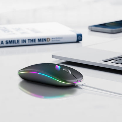Wireless Bluetooth Mouse, Rechargeable, LED, Silent, Ultra-thin Design (Bluetooth 5.2 and 2.4GHz USB Receiver) | Portable Computer Mouse for Laptops, iPads, MacBooks and Apple Devices (Black)