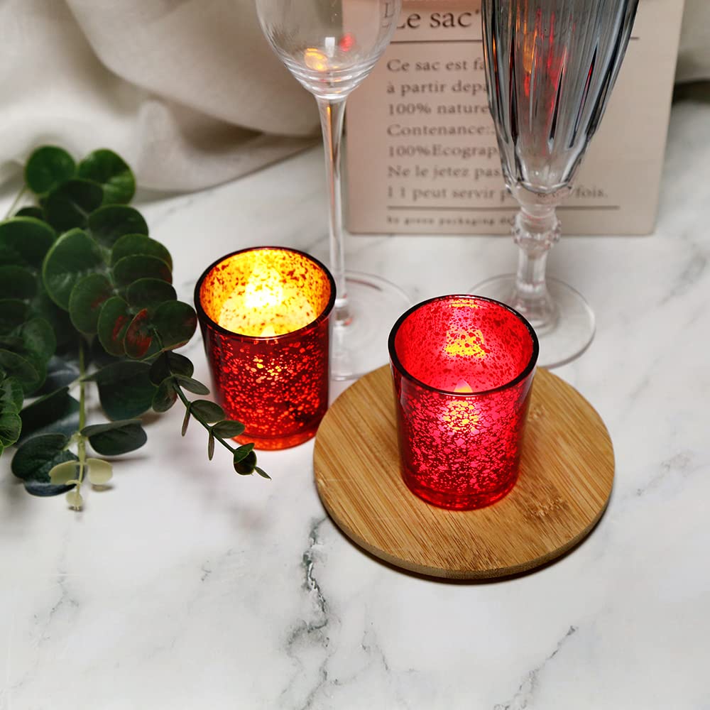 BTGLLAS 6pcs Red Glass Tea Light Holders - Votive Candle Holders Bulk for Weddings Events - Glass Votives for Wedding Centerpieces, Christmas, Thanksgiving - Candle Accessories Decor (6, Red)