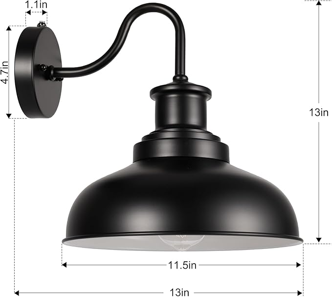 Dusk to Dawn Outdoor Gooseneck Barn Light Outdoor Wall Sconce Farmhouse Exterior Wall Mount Light Vintage Outside Wall Lighting Fixture Industrial Black White Lantern for Porch Garage,1 Pack