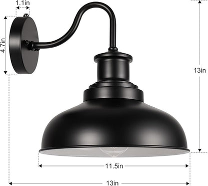 Dusk to Dawn Outdoor Gooseneck Barn Lights, Outdoor Wall Sconces Farmhouse Exterior Wall Mount Light, Vintage Outside Lighting Fixtures, Industrial Black Lanterns for Porch Garage Patio, 2 Pack