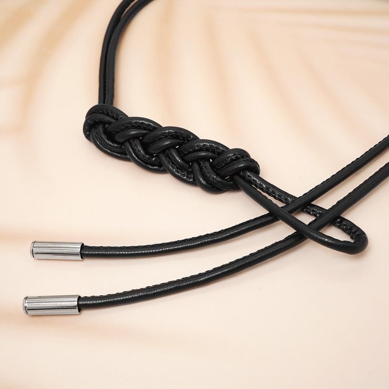BAOKELAN Women Knot Thin Belts Skinny PU Leather Belts Boho Waist Belt for Dresses Black 130CM