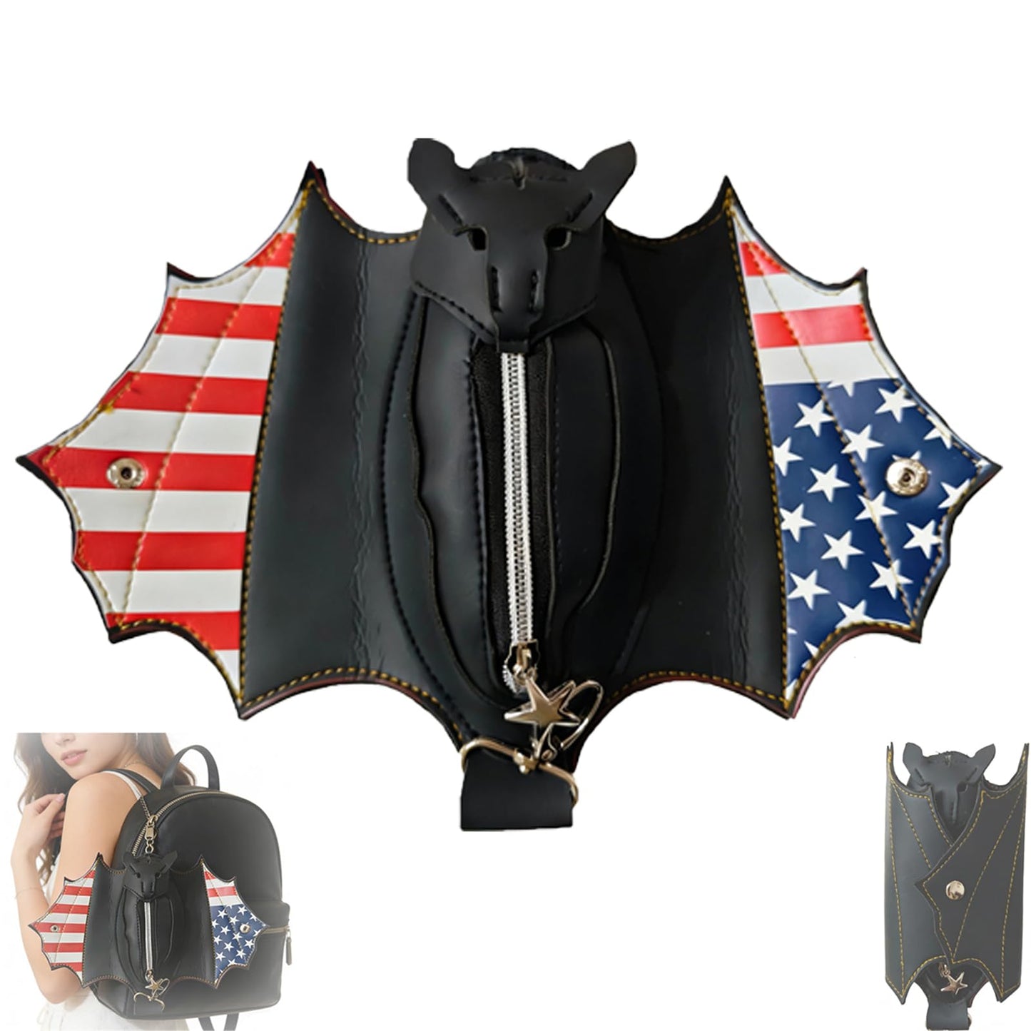 New Gothic Bat Shaped Coin Purse 11.8In, Faux Leather Keychain Zipper Pouch, Portable Mini Wallet for Keys Coins, Halloween & Festival Gifts