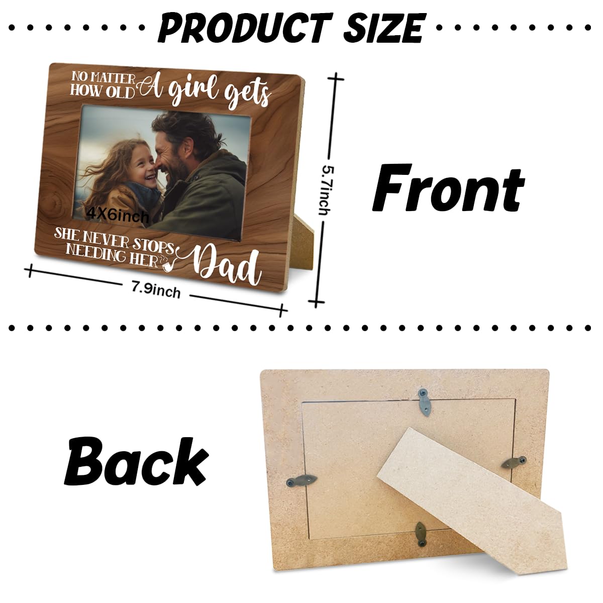 Dad Gifts, Rustic Wood Photo Frame Gifts from Daughter, Dad & Daughter Picture Frame, 4x6 Inch, Father's Day Birthday Thanksgiving Christmas Gift, Farmhouse Home Decor, Display on Tabletop, Desk A1