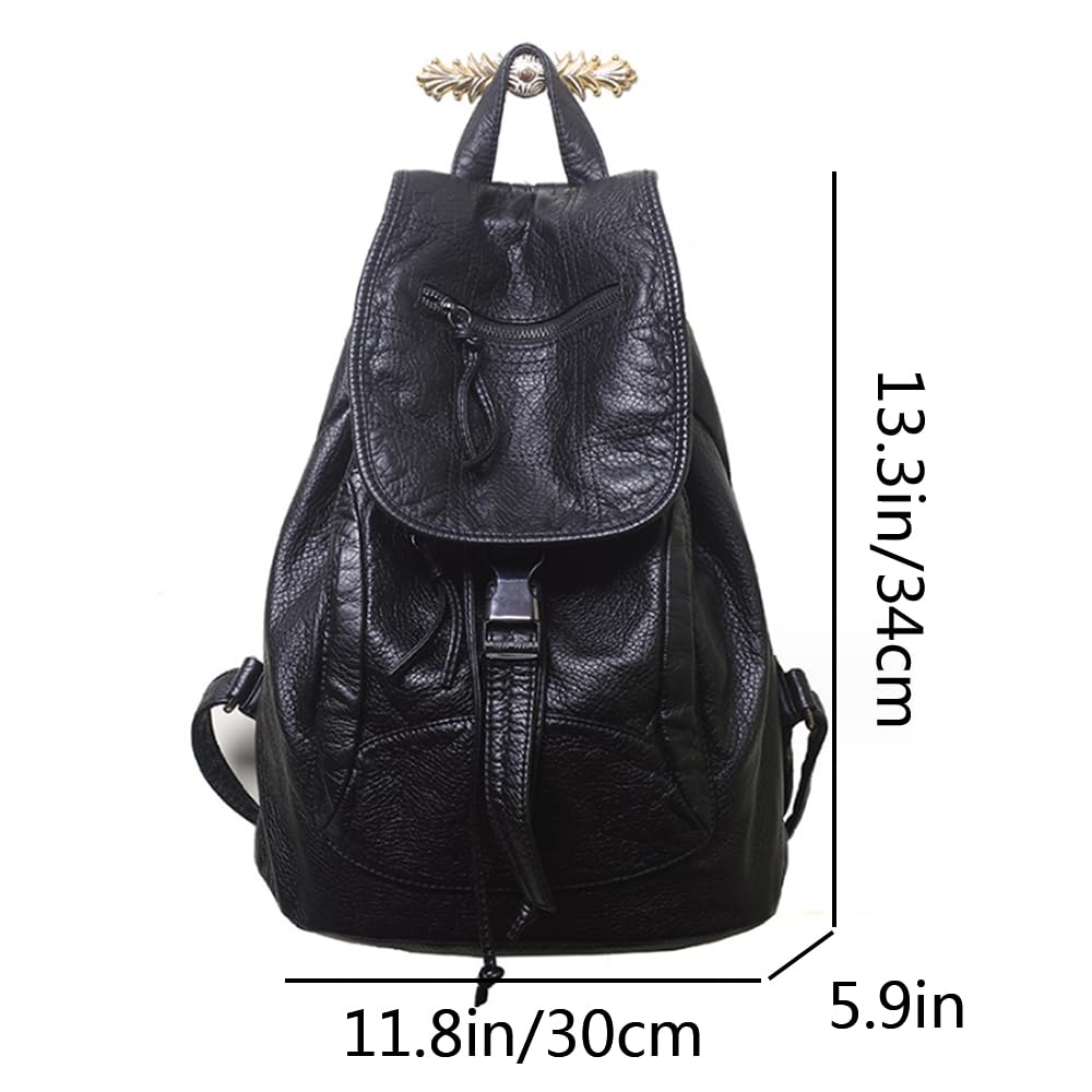 AlwaySky Women Hobo Drawstring Backpack Travel Daypack Satchel Soft Faux Leather Purse Shoulder Bags Black