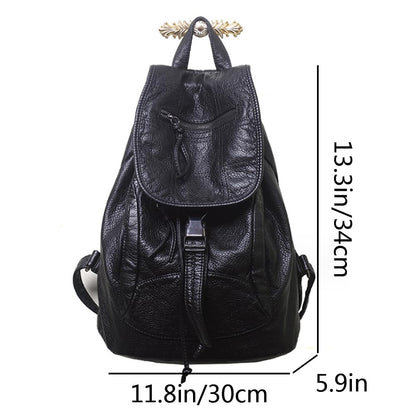 AlwaySky Women Hobo Drawstring Backpack Travel Daypack Satchel Soft Faux Leather Purse Shoulder Bags Black