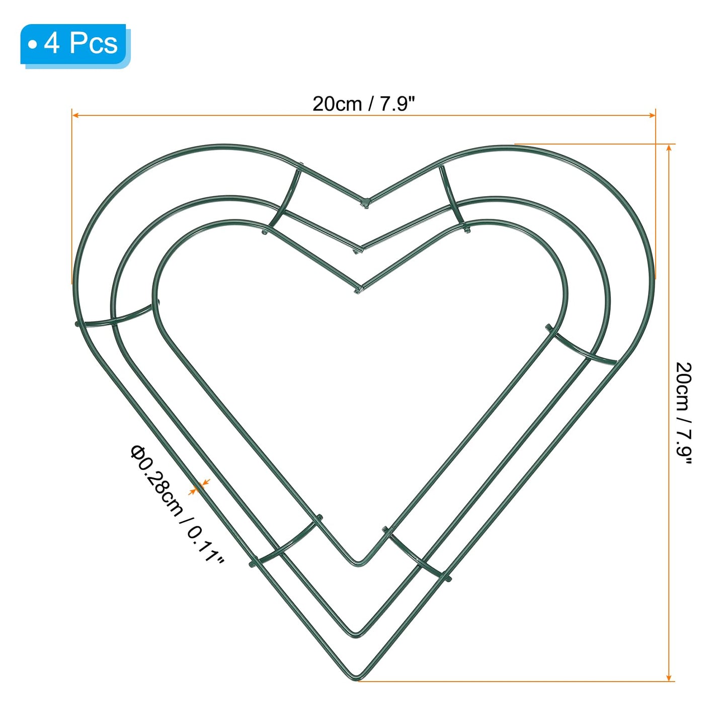 PATIKIL 8 Inch Christmas Wire Wreath Frame, 4 Pcs Metal Heart Shape Dream Catcher Rings Macrame Wreath Floral Hoop for Home Car DIY Craft Wedding Wall Hanging Decorations, Green