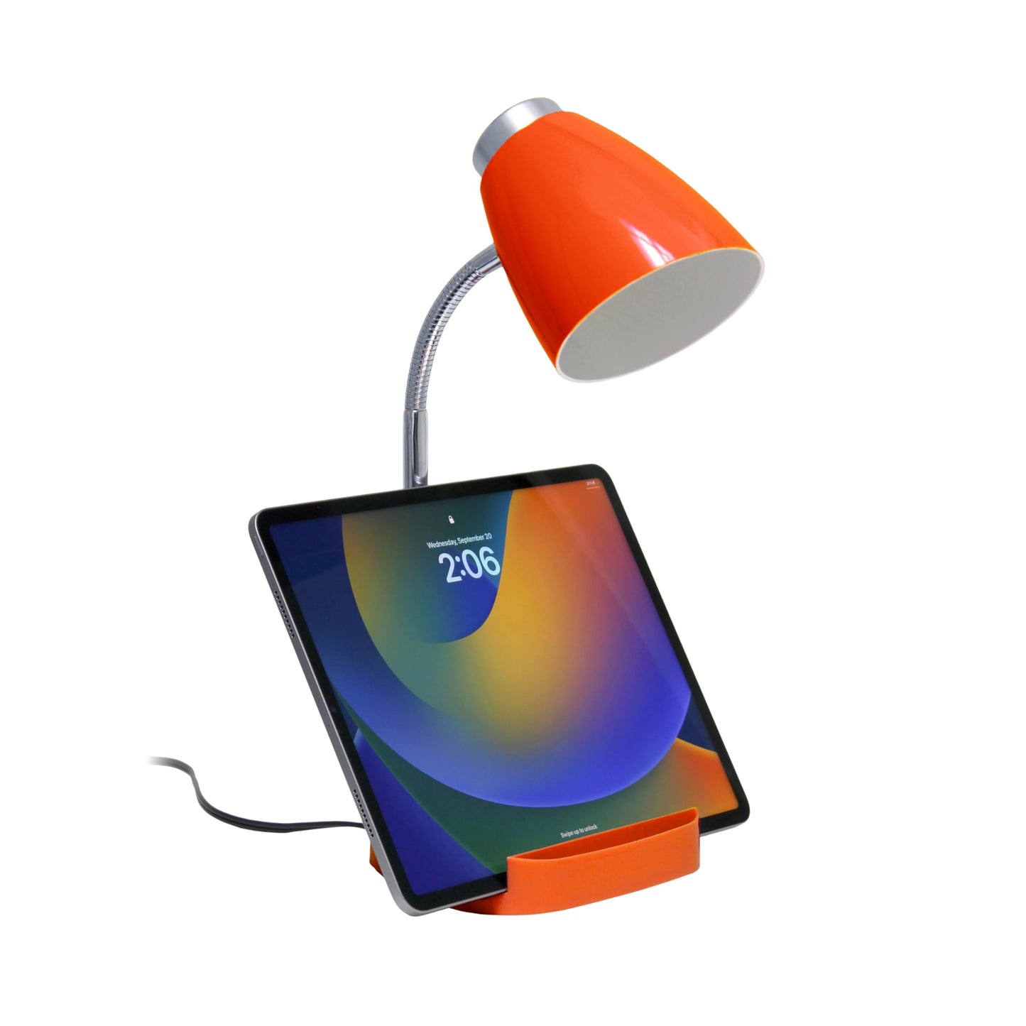 Simple Designs LD1002-ORG Gooseneck Organizer Desk Lamp with iPad Tablet Stand Book Holder, Orange
