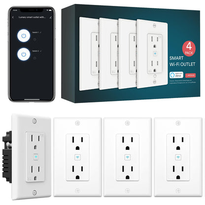 Lumary Smart USB Outlet with Type-C & USB-A Ports, WiFi in-Wall Outlet Compatible with Alexa & Google Home, Remote & Voice Control, Timer, FCC Certified, Tamper-Resistant, 4 Pack