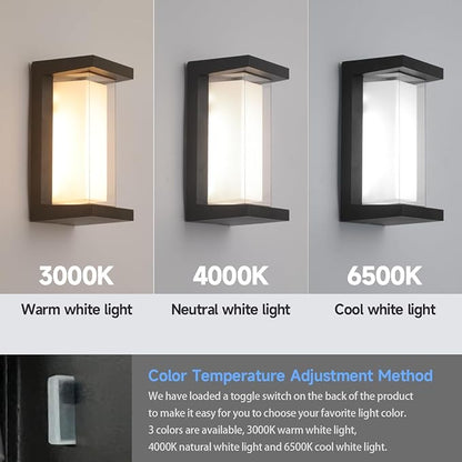 Outdoor Porch Light,15%-100% Dimmable Indoor Wall Light Fixtures,3000K/4000K/6500K Adjustable,24W Exterior Wall Lighting,Waterproof Outdoor Modern Wall Sconce Lights,2160LM Indoor Wall Sconce 2 Pack