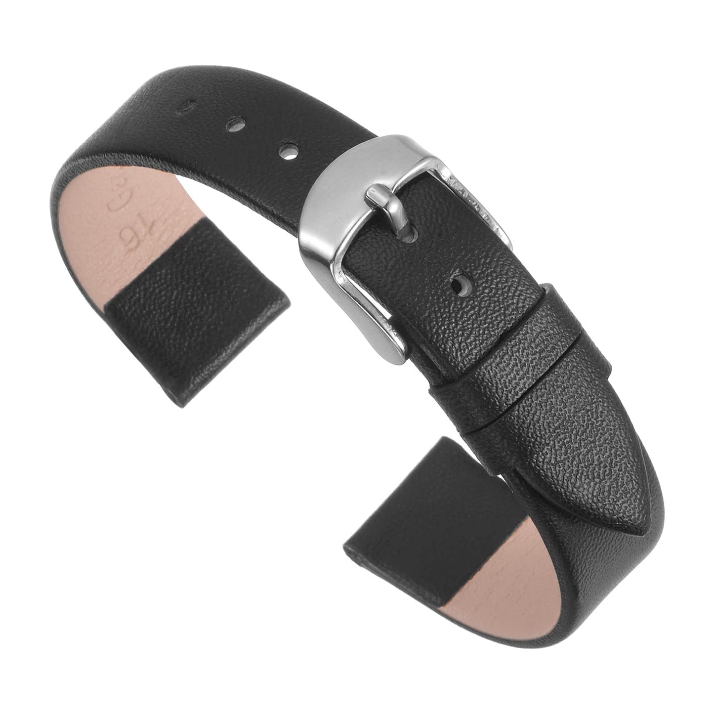 uxcell Black Genuine Leather Band 14mm Width, Flat Thin Elegant Leather Watch Strap for Women