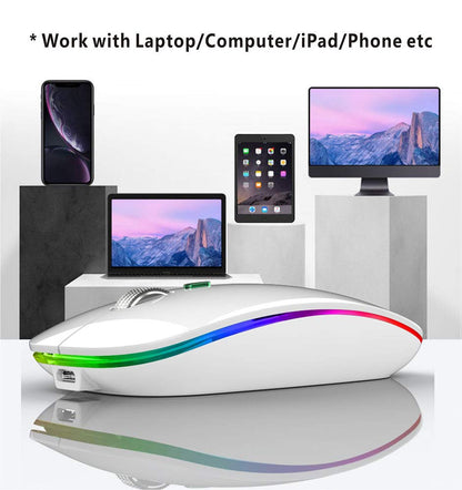 TENMOS Wireless Bluetooth Mouse, LED Slim (Bluetooth 5.1/5.0 + USB) 2.4GHz Rechargeable Silent Bluetooth Wireless Mouse with Type C Adapter for Laptop/MacBook/iPad OS 13 and Above (Matte Black)
