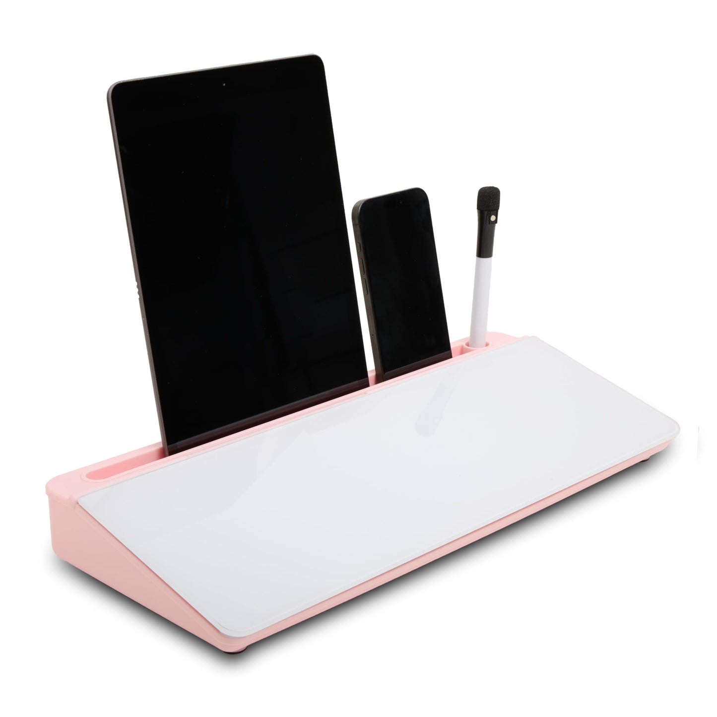 GAROOD Desktop Dry Erase Board with Storage (Pink Base) Desk White Board Desk Board Glass Desktop White Board with Stand Home Office Organizer Phone Holder 15.8X7X2 inches
