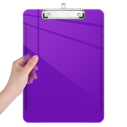 Piasoenc Plastic Clipboards, Translucent Ruler Clip Board with Low Profile, Office Supply, School Supplies, Letter Size 9 x 12.11 Inches,Purple